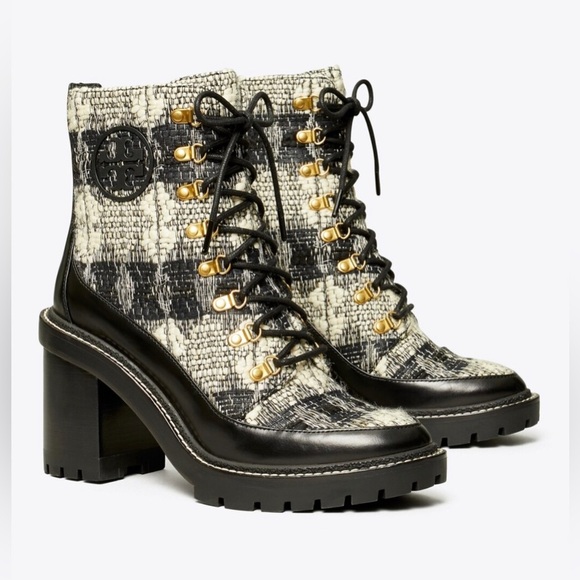 Tory Burch Miller Wool Lug Sole Boot Combat Boot Chunky Block Heel Size 8 Womens - Picture 1 of 12